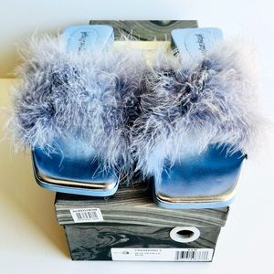 Jeffrey Campbell feather slides/flats